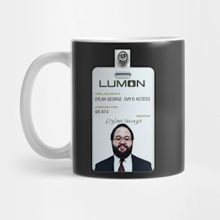 Severance series lumon industries DYLAN GEORGE Badge fan works graphic design by ironpalette Mug